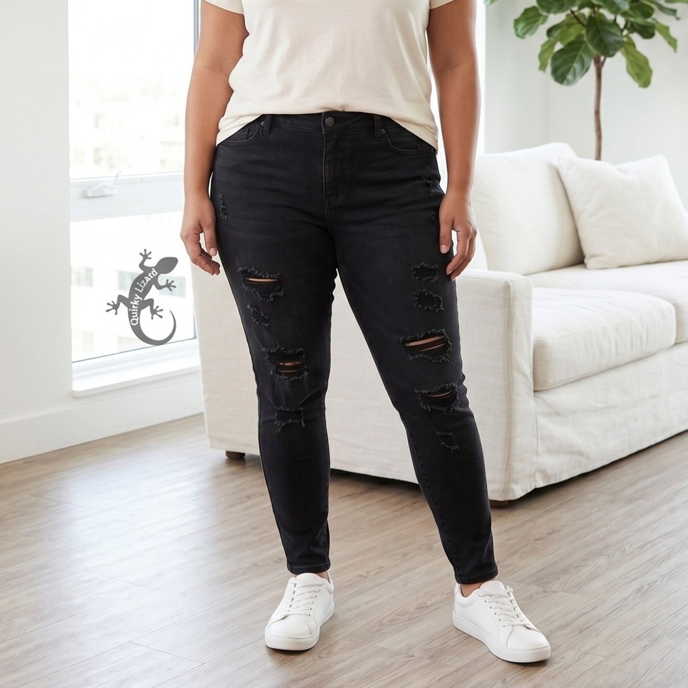 Torrid Sky High Skinny Jeans Womens 12T Black Distressed Denim Premium Tall